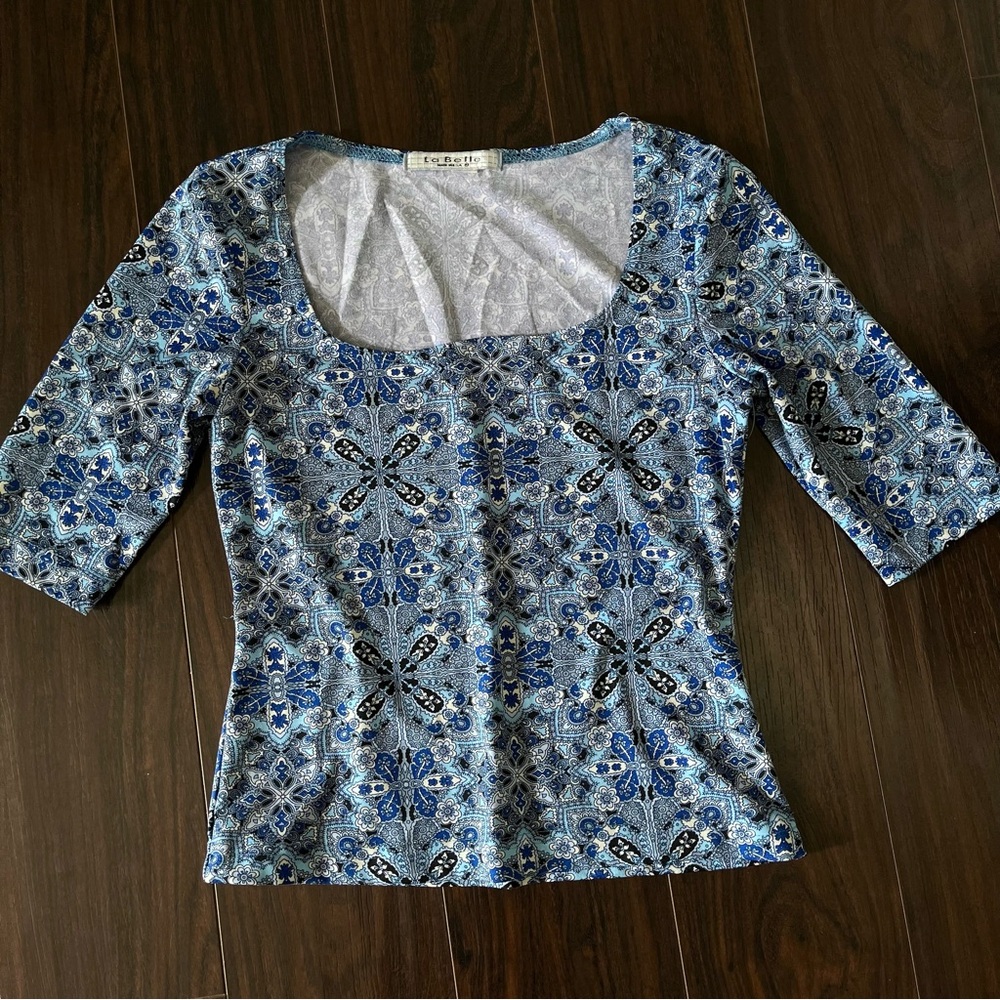 Vintage Y2K La Belle Blue Paisley Top
